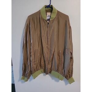 Vintage Silk Uomo Brown Green Bomber Jacket Men Large 100% Silk